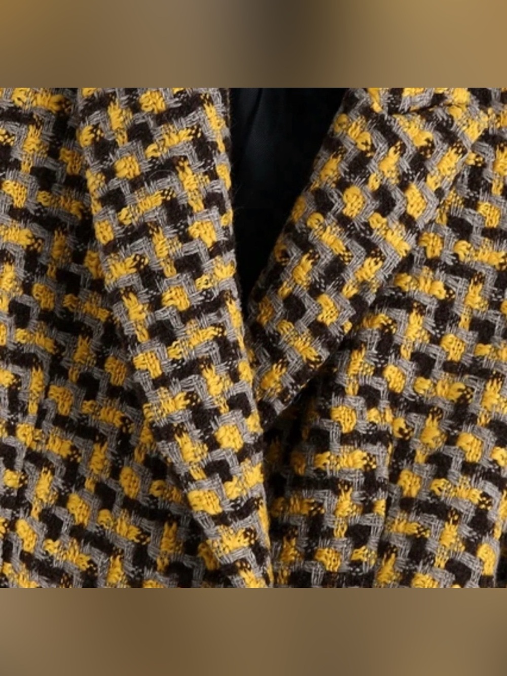 ZARA Textured Tweed Wool Blend Double Breasted Blazer Jacket Small Gold Brown - Picture 11 of 13